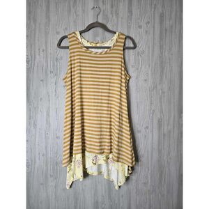 Logo by Lori Goldstein Layered Tank Top Size M Mustard Stripe Floral Tunic Boho